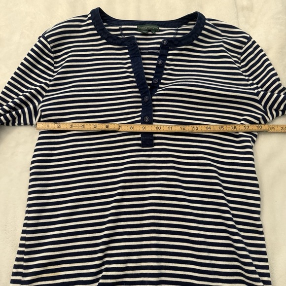 Lauren Ralph Lauren Womens XL Top Navy Striped Henley Nautical Preppy Coastal - Picture 11 of 12